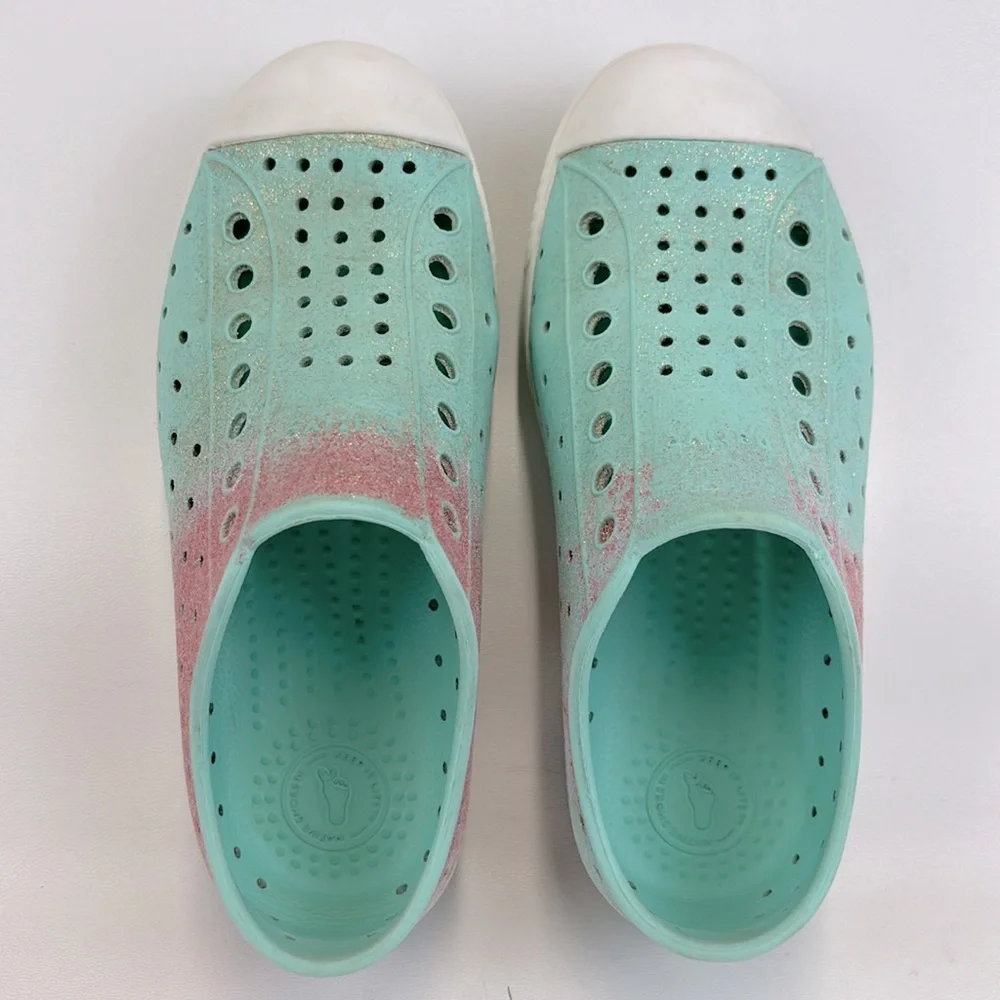 NATIVE Jefferson Kids Pink Green Glitter SlipOn Shoes Size C13